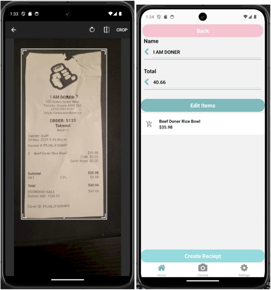 Camera capture and receipt intake flow